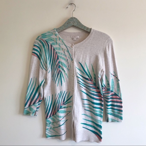 Merona | Palm Print Leaf Cardigan - Picture 1 of 6